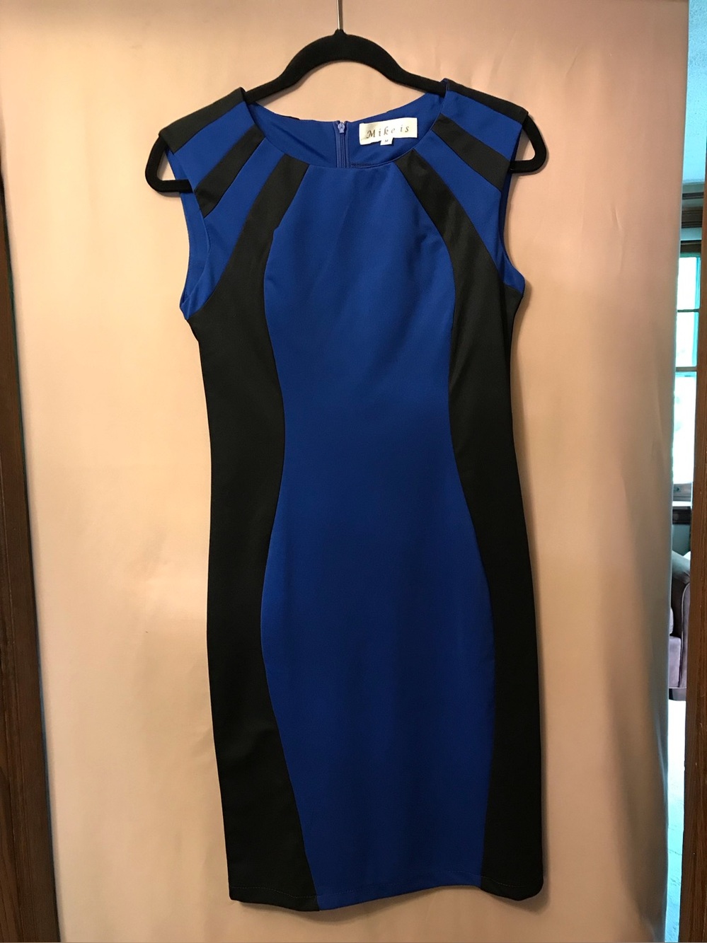 Cobalt Blue and Black Sleeveless Sheath Dress